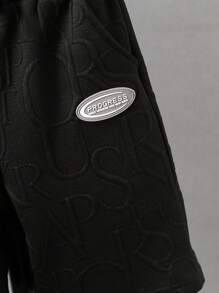 SHEIN Boys Letter Patched Tee & Shorts - Black - View 4