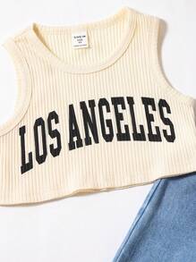 SHEIN 年輕女孩字母圖形背心和破洞牛仔褲 - 彩色 - 查看 5