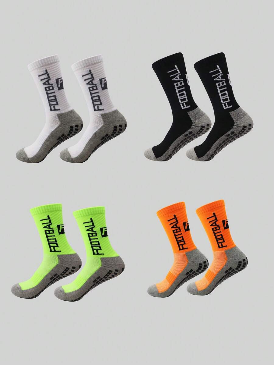 4 Paar Sportive, rutschfeste Athletiksocken mit Buchstabengrafik für Outdoor