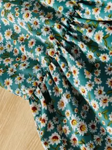 SHEIN Tween Girl Ruffle Trim Shirt & Ditsy Floral Print Cami Dress - Multicolor - View 5