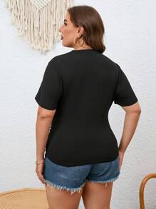 SHEIN Essnce Plus Mock Neck Ruched Tee - Black - View 2