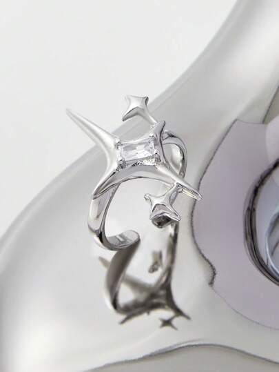 SHEIN ICON 1 pieza Anillo abierto de moda con diseño de estrella para mujeres para decoración diaria