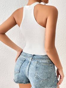 SHEIN Essnce 前交叉短款吊脖針織上衣 - 白色 - 查看 2