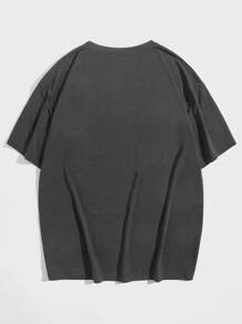 ROMWE MEN Grunge Punk Nam Hình ảnh Skull & chữ cái Áo thun - Xám - Xem 2