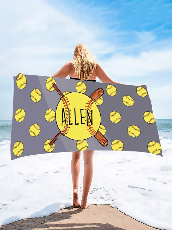 1pc Baseball Pattern Beach Towel, Modern Microfiber Beach Towel For Outdoor Summer Travel, Vacation Holiday Beach Essentials
