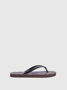 Woman Shoes Leaf Pattern Toe Post Fashion Lightweight Outdoor Black PVC Flip Flops For Summer Vacation Shoes Summer Spring Shoes Spring Break Easter For Casual Beach Style
