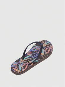 Woman Shoes Leaf Pattern Toe Post Fashion Lightweight Outdoor Black PVC Flip Flops For Summer Vacation Shoes Summer Spring Shoes Spring Break Easter For Casual Beach Style