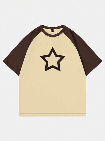 Prep Camiseta de manga raglán con estampado de estrellas para hombres, escuela