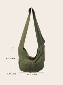 Minimalist Multi-compartment Shoulder Bag - Green - View 5