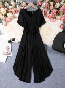 SHEIN LUNE Plus Wrap Hem Jumpsuit - Black - View 1