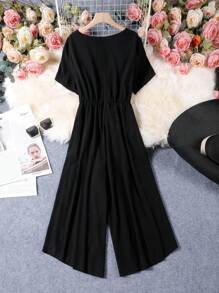 SHEIN LUNE Plus Wrap Hem Jumpsuit - Black - View 2
