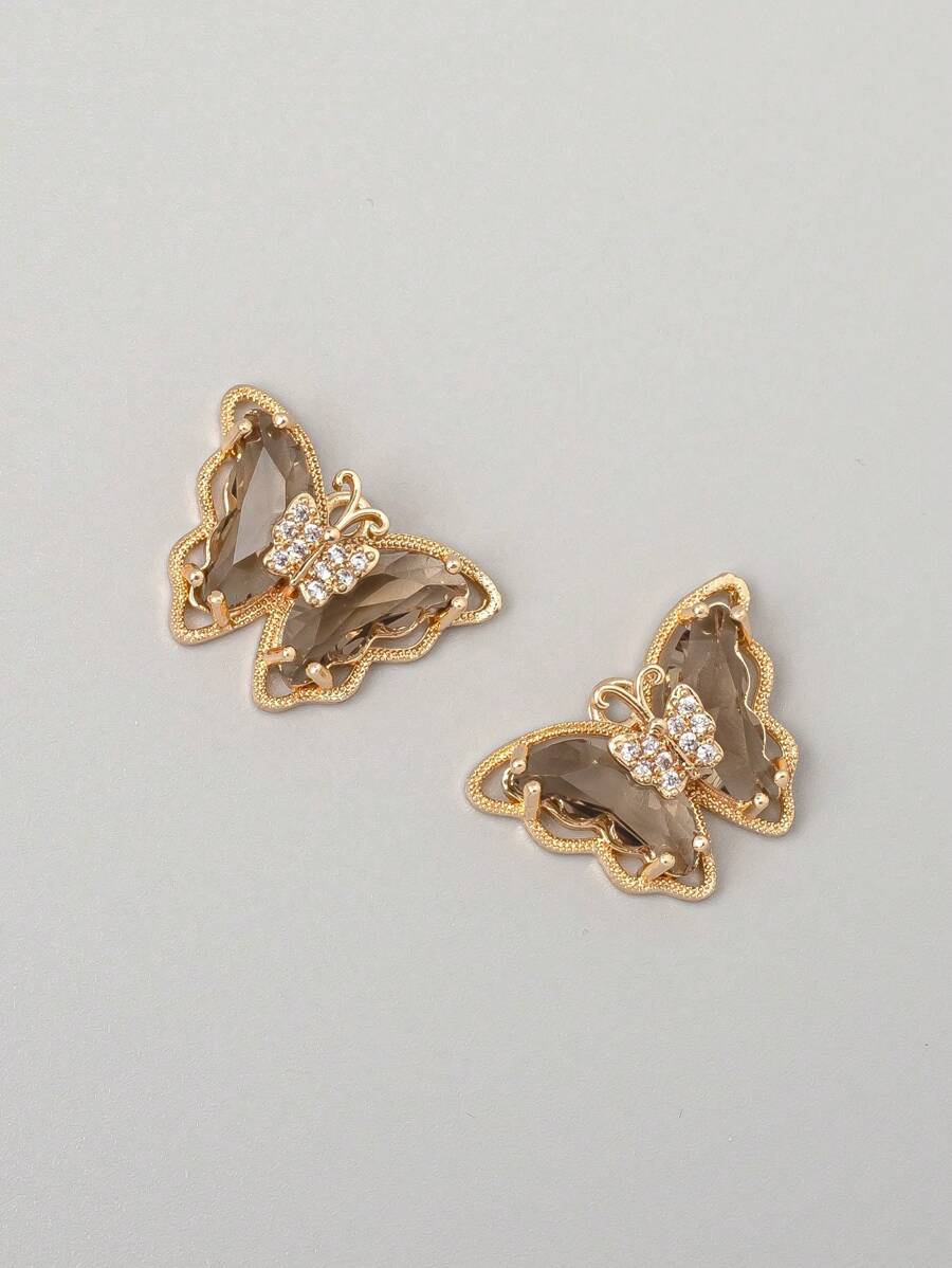 2 Cái/bộ Thời Trang Kim Cương Giả Trang Trí Bướm Tự Làm Mặt Dây Chuyền Nữ Cho Tự Làm Trang Sức Làm - màu nâu - Xem 1