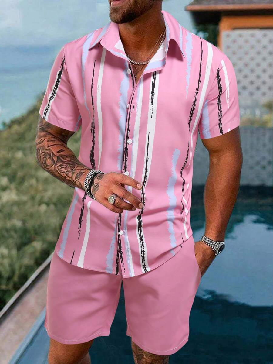 Manfinity RSRT Men Brush Print Shirt & Shorts - Pink - View 1