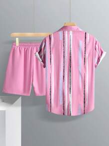 Manfinity RSRT Men Brush Print Shirt & Shorts - Pink - View 3