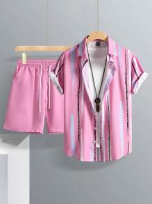 Manfinity RSRT Men Brush Print Shirt & Shorts - Pink - View 2