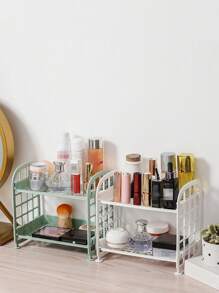 1pc Plastic Storage Rack, Modern Double Layer Holder For Desktop - Pink - View 5