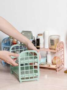 1pc Plastic Storage Rack, Modern Double Layer Holder For Desktop - Pink - View 6