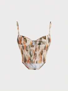 SHEIN MOD 复古风 Halo 染色花卉印花不对称下摆扎染胸衣束身吊带背心 - 彩色 - 查看 2