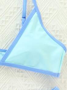 夏季撞色绑带三角比基尼上衣 - 藍色 - 查看 3
