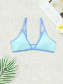 夏季撞色绑带三角比基尼上衣 - 藍色 - 查看 4