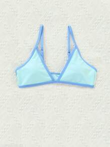 夏季撞色绑带三角比基尼上衣 - 藍色 - 查看 5