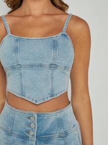 Denimoi Conjunto de 2 piezas con top de tirantes de mezclilla con dobladillo de pañuelo y falda