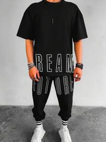 Manfinity LEGND Men Letter Graphic Tee & Joggers - Black - View 1