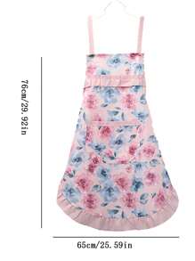 1入組花卉圖案荷葉邊廚房烹飪圍裙現代滌綸防油圍裙適用於花園、廚房和家務 - 彩色 - 查看 2