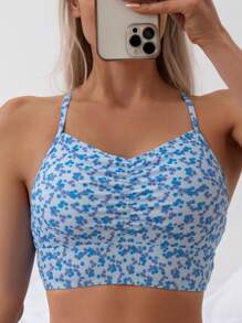 Swim Mod Summer Beach Ditsy Floral Drawstring Side Bikini Set - Blue - View 4