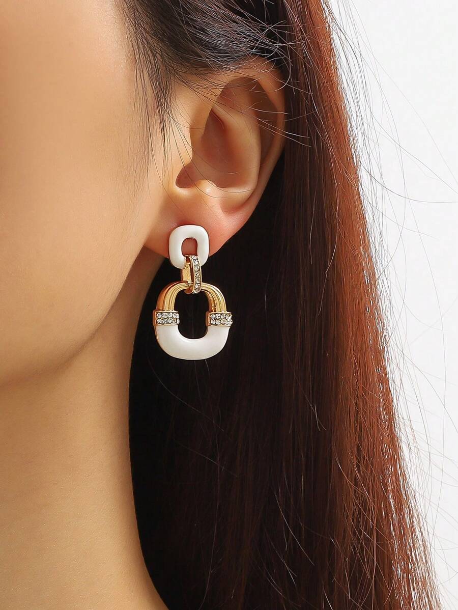 Pendientes largos con diseño de diamante de imitación con diseño de cadena - Multicolor - Ver 1