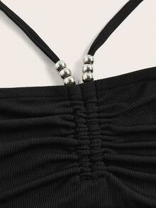 ROMWE Goth Damskie Spódnice Ściągacz Pomarszczona Kokardka z tyłu Prosty Seksowne - Czarne - Zobacz 4