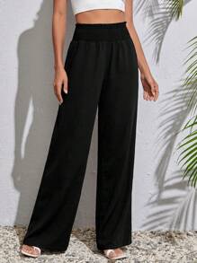 SHEIN Tall Solid Wide Leg Trousers - Black - View 1