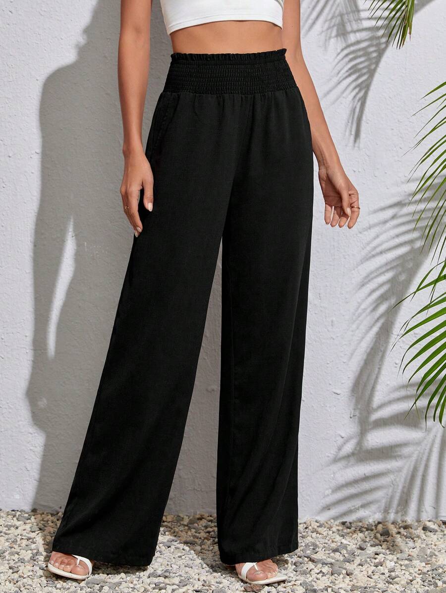 SHEIN Tall Solid Wide Leg Trousers - Black - View 1