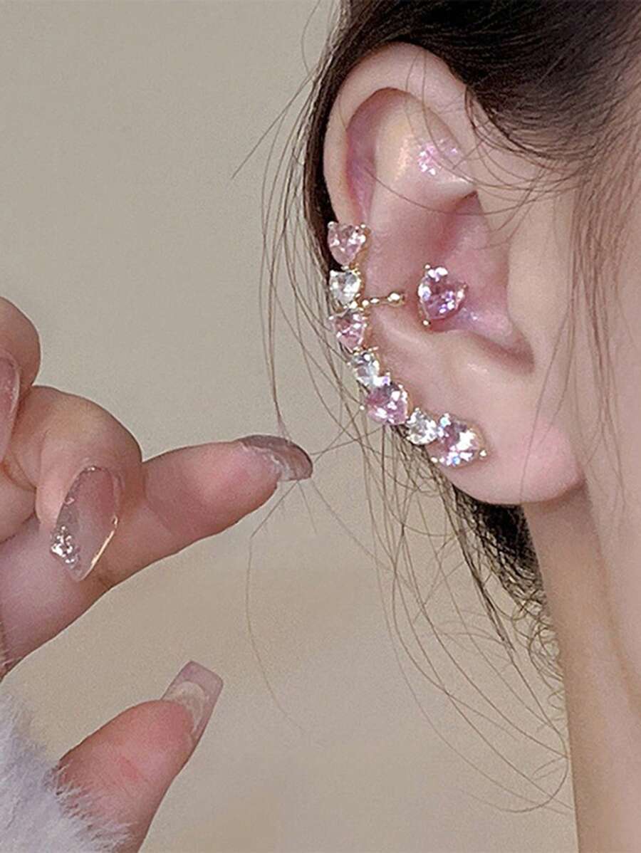 Bông tai trang trí hình trái tim bằng đá rhinestone - Nhiều màu - Xem 1