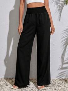 SHEIN Tall Solid Wide Leg Trousers - Black - View 3