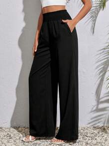 SHEIN Tall Solid Wide Leg Trousers - Black - View 4