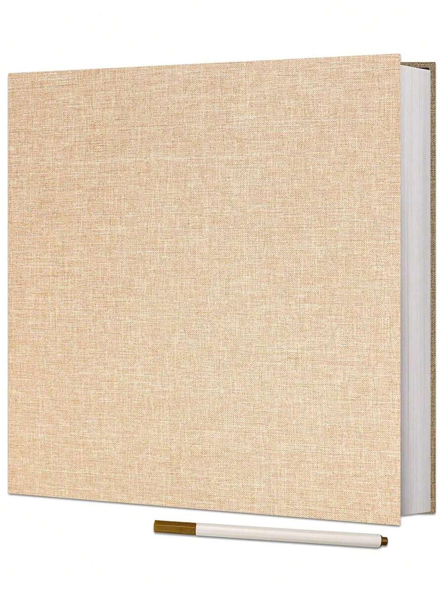 1入組素色相冊帶1支筆簡單大容量照片卡盒適合嬰兒家庭週年紀念婚禮照片存儲 - 棕色 - 查看 1