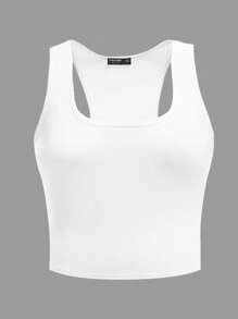 Flirla 大碼素色背心上衣 - 白色 - 查看 3