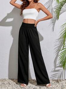 SHEIN Tall Solid Wide Leg Trousers - Black - View 5