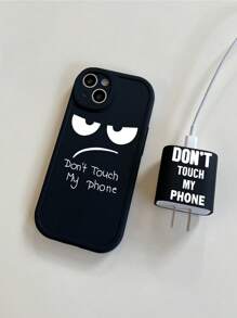 Set de 2 piezas de funda protectora de cargador y funda de teléfono con estampado de dibujos animados, compatible con iPhone 16, 16 Pro Max, 16 Pro, Plus, con funda de cargador de 20W y funda de teléfono - Blanco y Negro - Ver 1