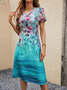 EMERY ROSE 印花V領洋裝 - 彩色 - 查看 4