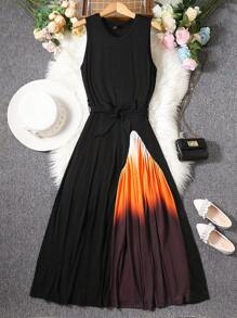 Ombre Print Belted Dress - Multicolor - View 1