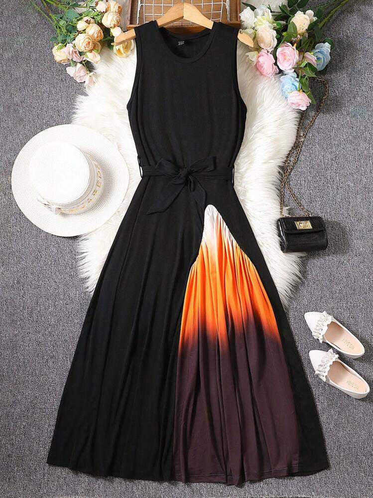 Vestido con cinturón con estampado de ombré - Multicolor - Añade 1