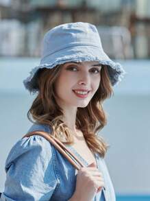 LEAJOURNO. 1Pc 2024 Mũ Xô Xuân/Hè Mới, Unisex, Đa Năng, Thường Ngày, Thời Trang, Chống Nắng, Thích Hợp Đi Du Lịch, Phong Cách Tươi Mát Và Duyên Dáng - Màu xanh nhạt - Xem 1