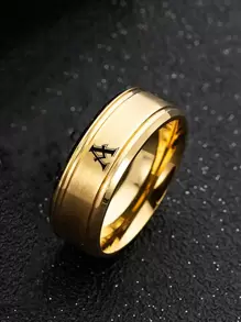 Anillo gráfico con letras para hombre, para regalo de joyería y fiesta - Amarillo Oro - Ver 2