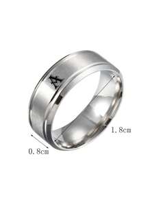 時尚流行1入組時尚不銹鋼字母細節戒指男士日常裝飾珠寶禮物和時尚外觀 - 銀色 - 查看 3