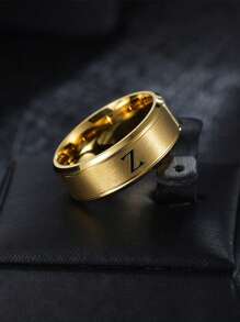 Anillo gráfico con letras para hombre, para regalo de joyería y fiesta - Amarillo Oro - Ver 8