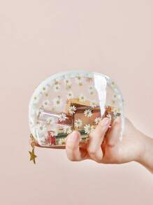 雏菊印花透明圆顶化妆包收纳化妆品收纳盒化妆盒 - 無色 - 查看 1