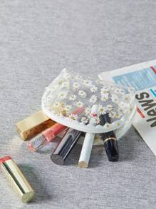 雏菊印花透明圆顶化妆包收纳化妆品收纳盒化妆盒 - 無色 - 查看 2