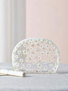 雏菊印花透明圆顶化妆包收纳化妆品收纳盒化妆盒 - 無色 - 查看 4